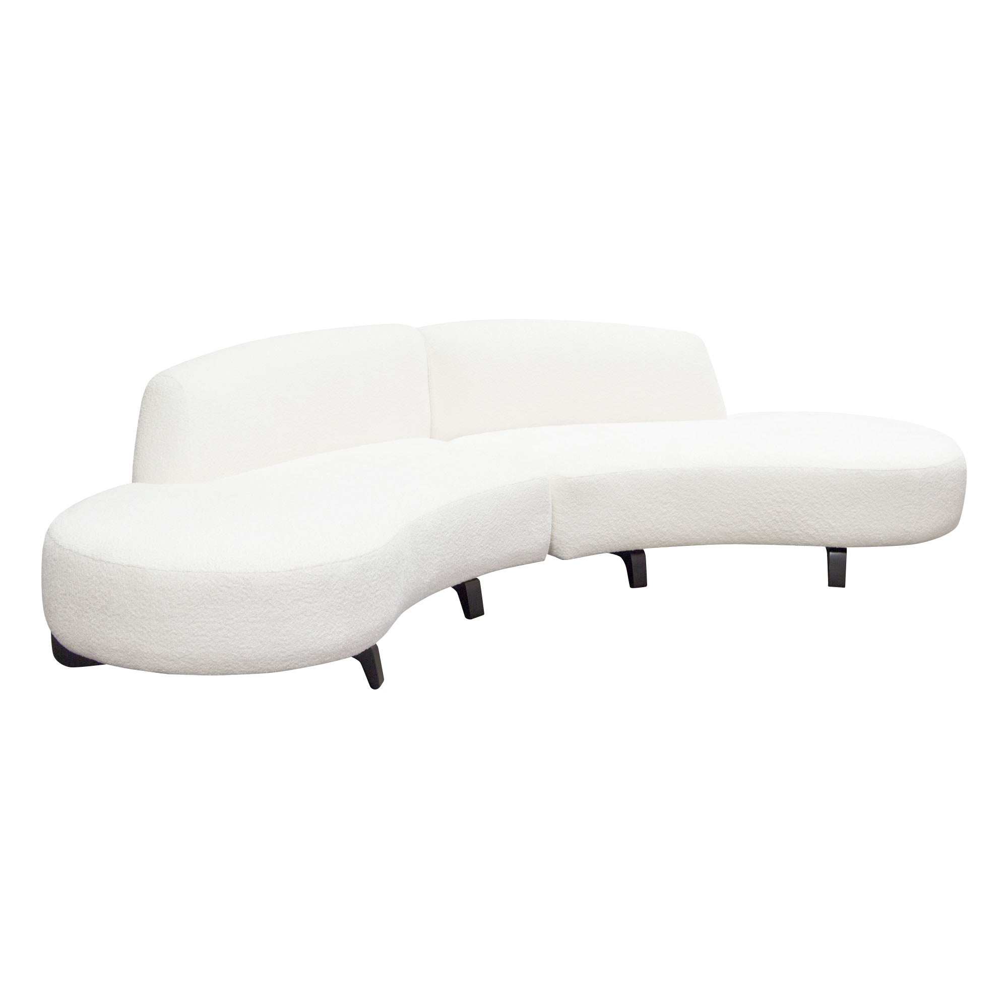 2-Piece White Faux Shearling Curved Sectional Sofa