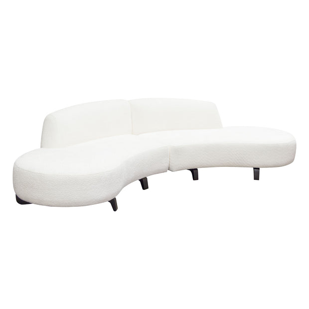 2-Piece White Faux Shearling Curved Sectional Sofa