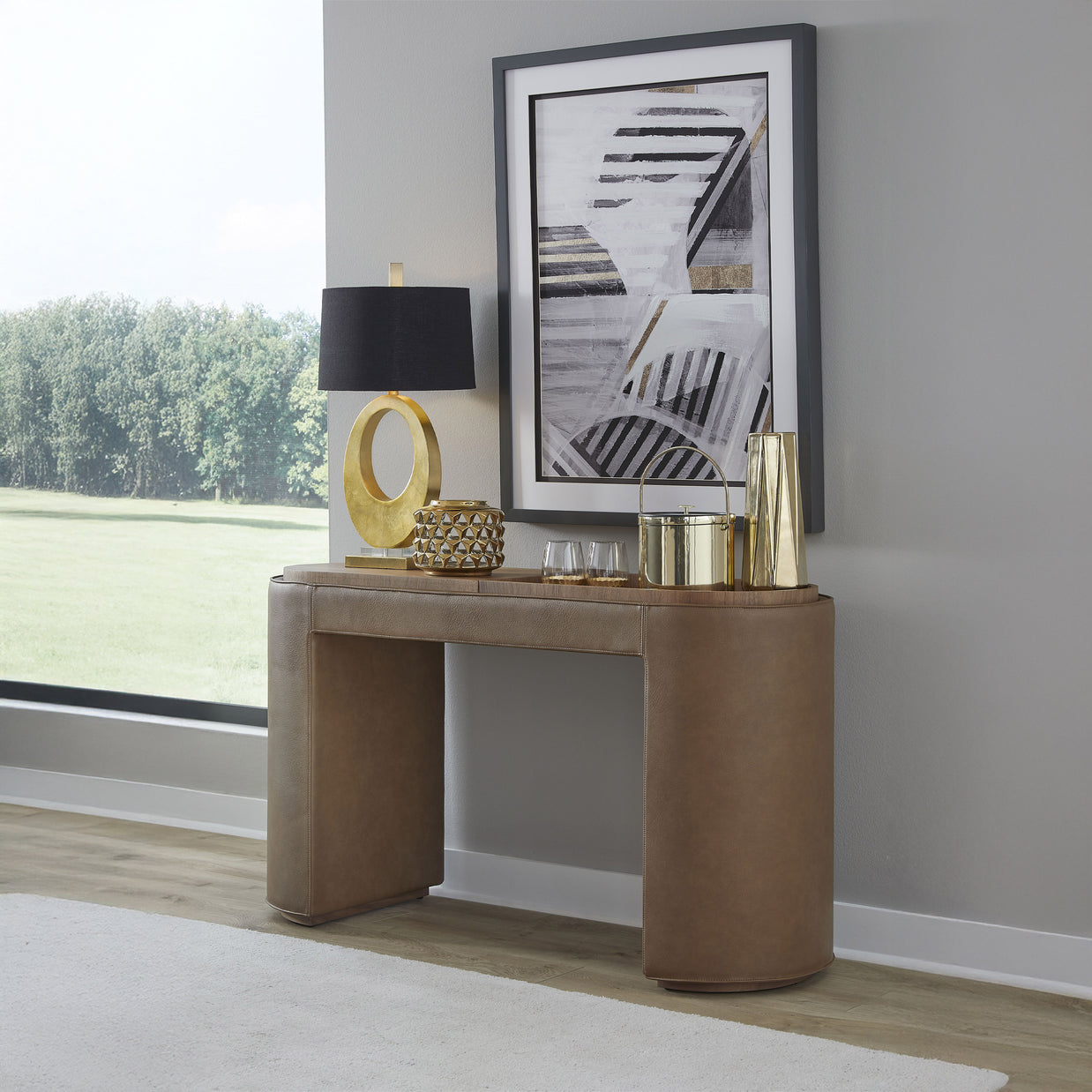 Yeal Leather Upholstered Console Table