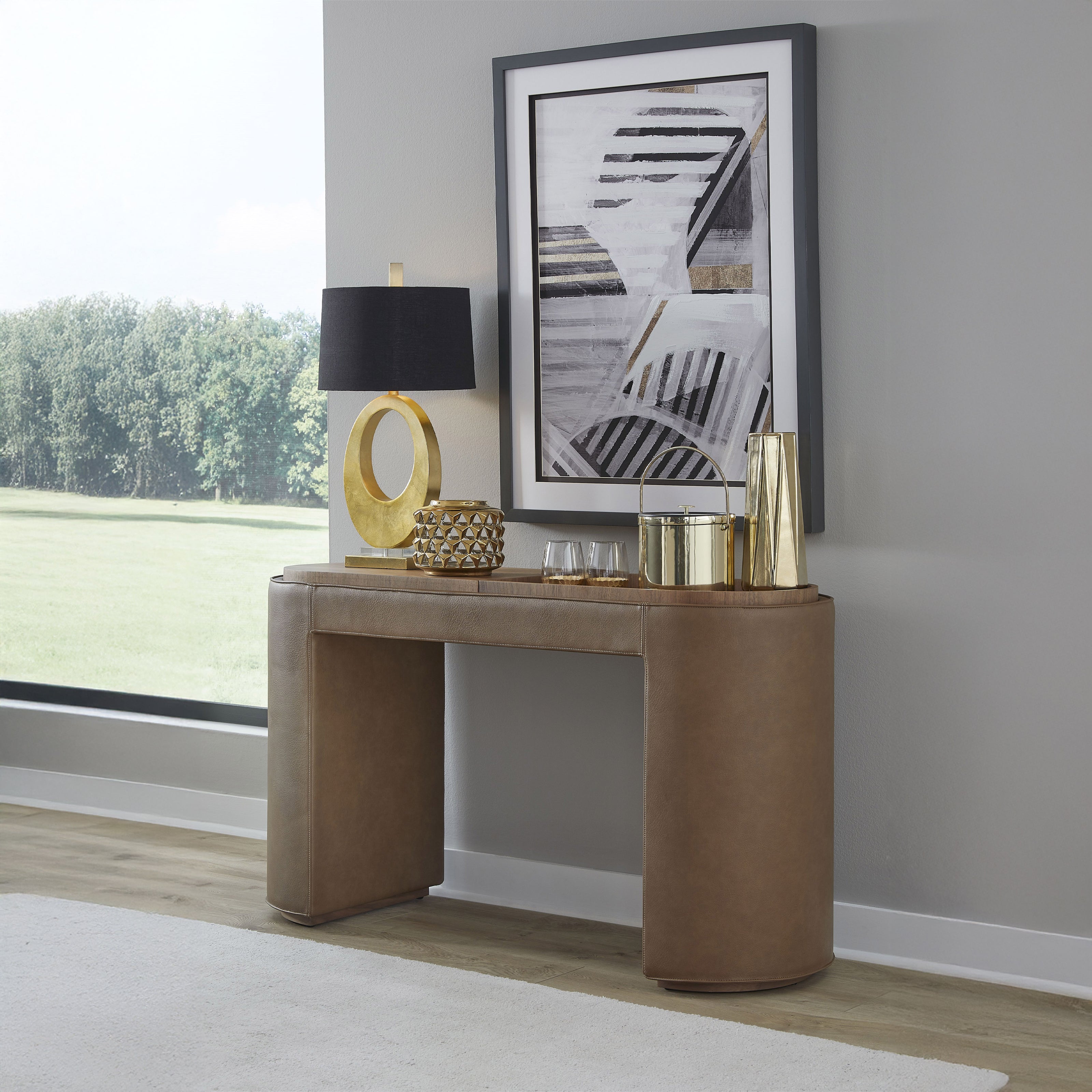 Yeal Leather Upholstered Console Table