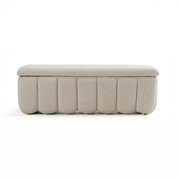 Modern Off-White Fabric Bench with Storage