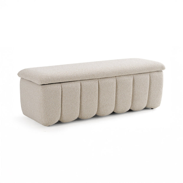 Modern Off-White Fabric Bench with Storage