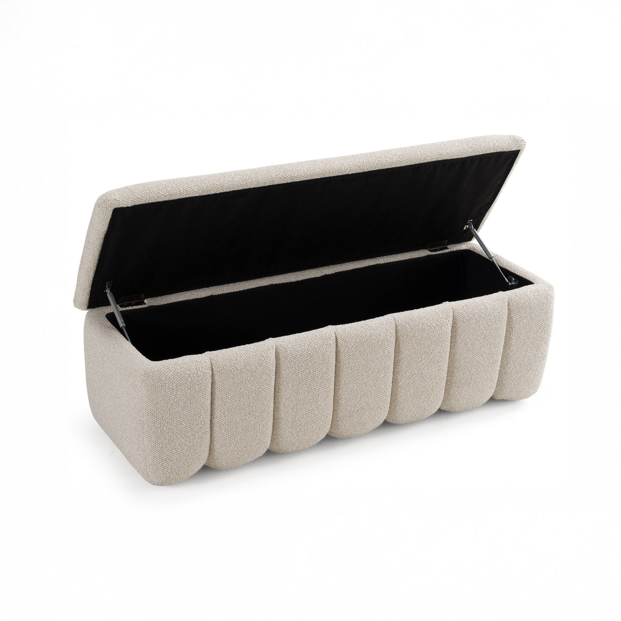 Modern Off-White Fabric Bench with Storage
