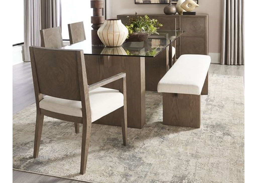 Brunette Oak & Beige Linen Fabric Dining Set