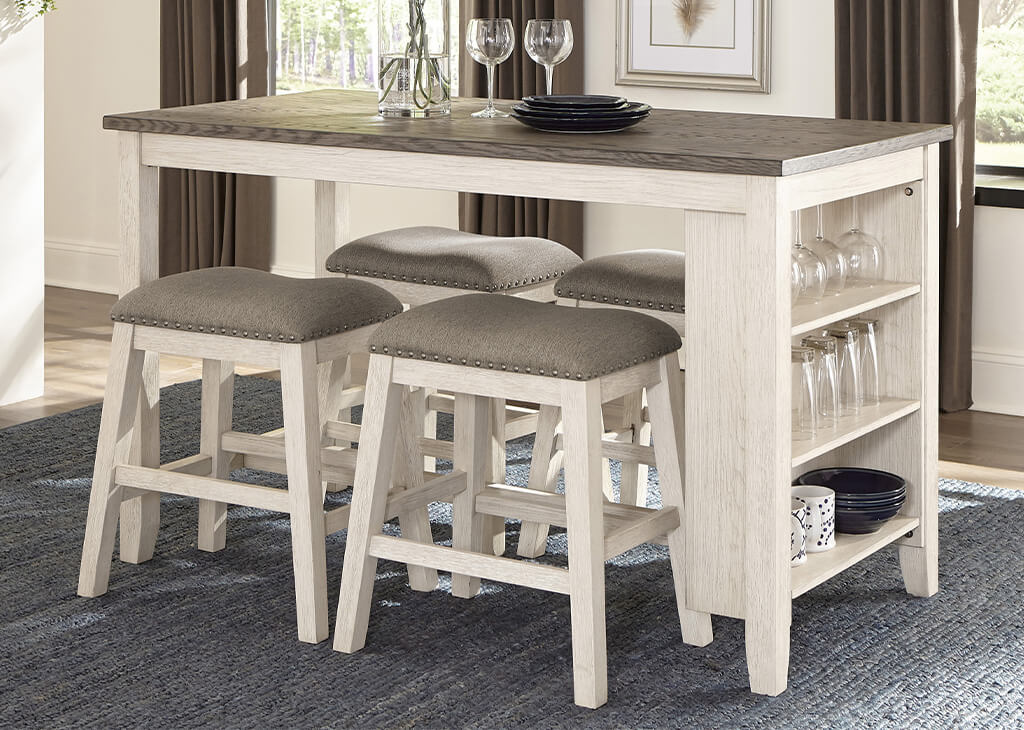 Antique White Modern Bookcase 5 PC Counter Height Set