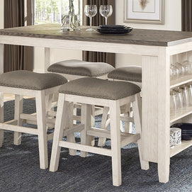 Antique White Modern Bookcase 5 PC Counter Height Set