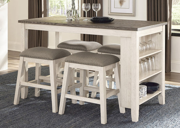 Antique White Modern Bookcase 5 PC Counter Height Set