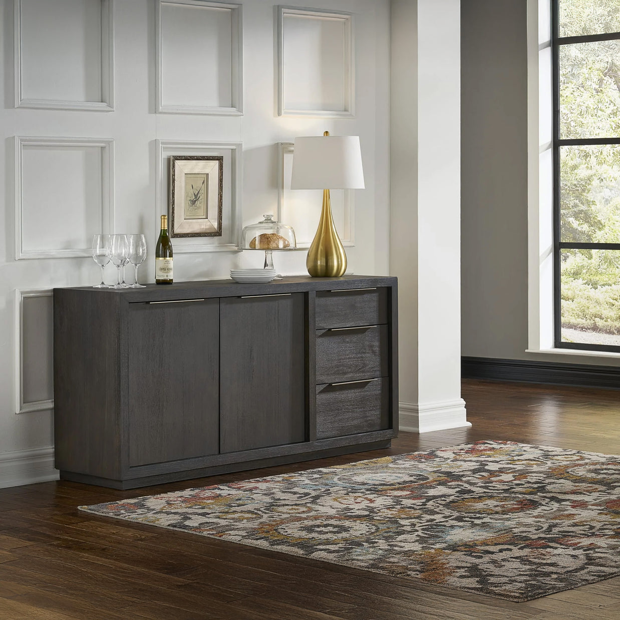 Modern Acacia Wood Sideboard in Basalt Gray or Mineral Gray
