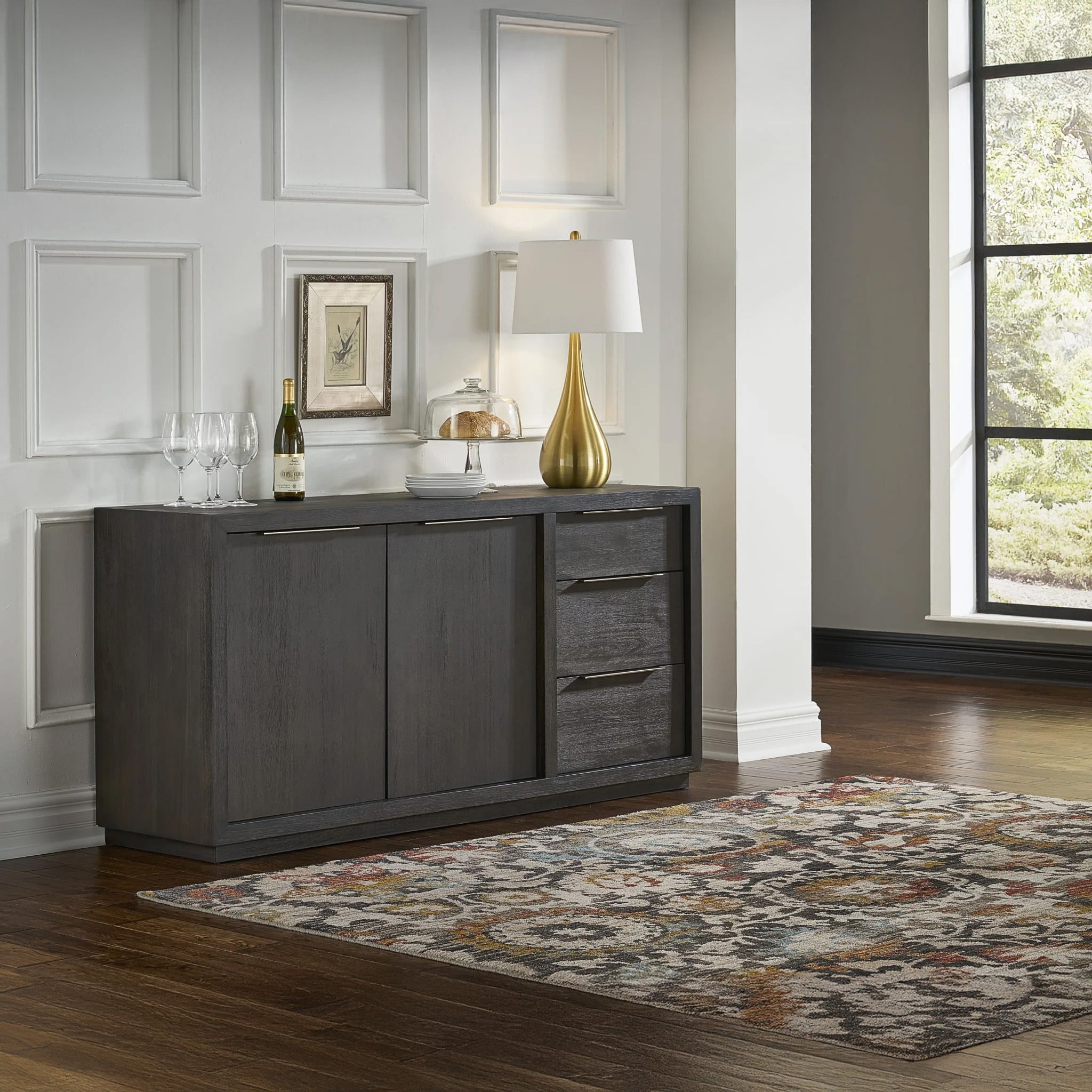 Modern Acacia Wood Sideboard in Basalt Gray or Mineral Gray