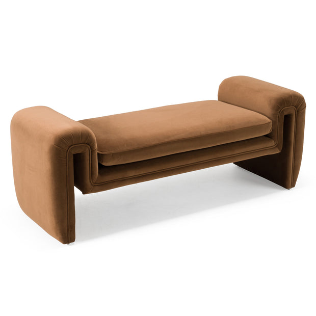 Modern Brown Velvet Upholstered Bench