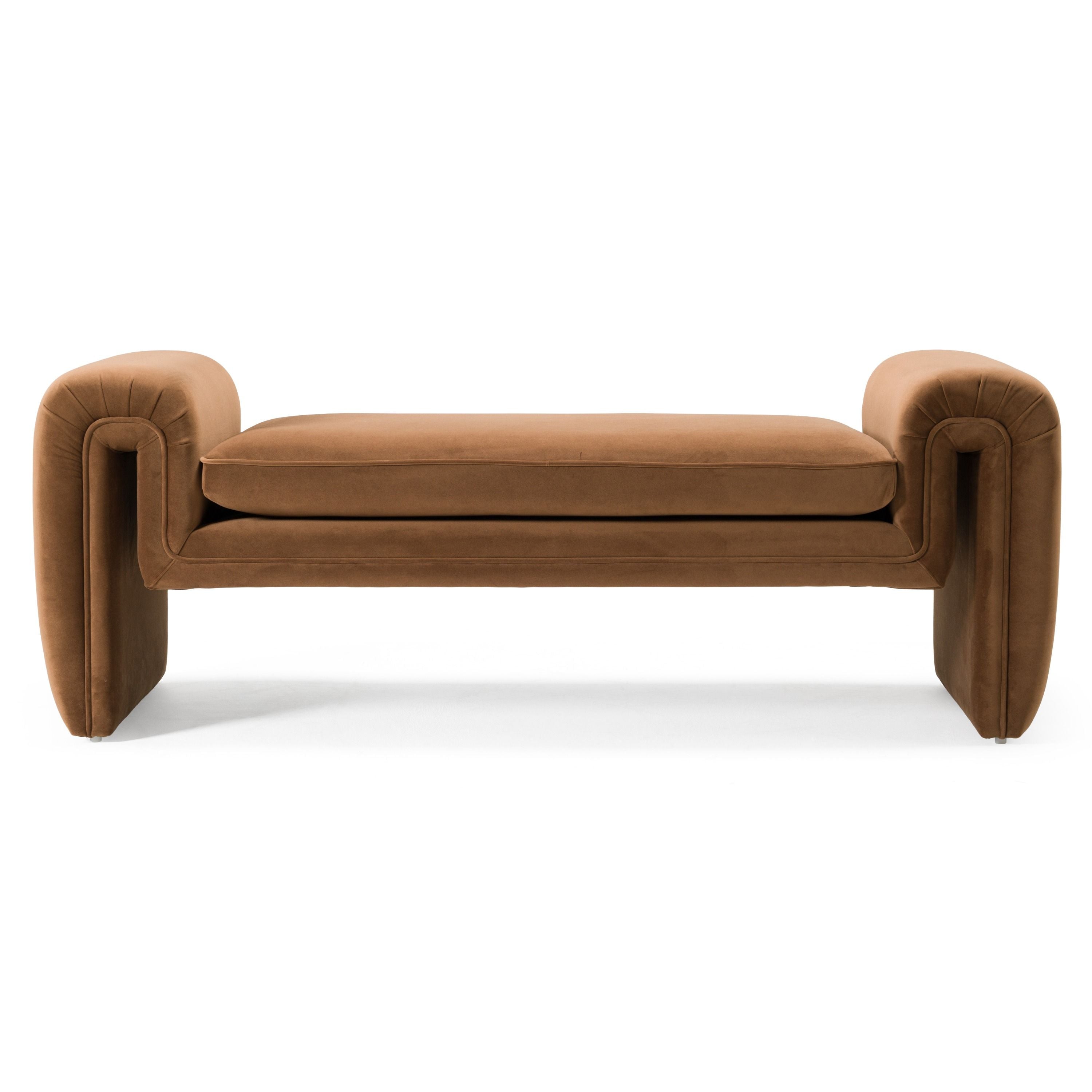 Modern Brown Velvet Upholstered Bench