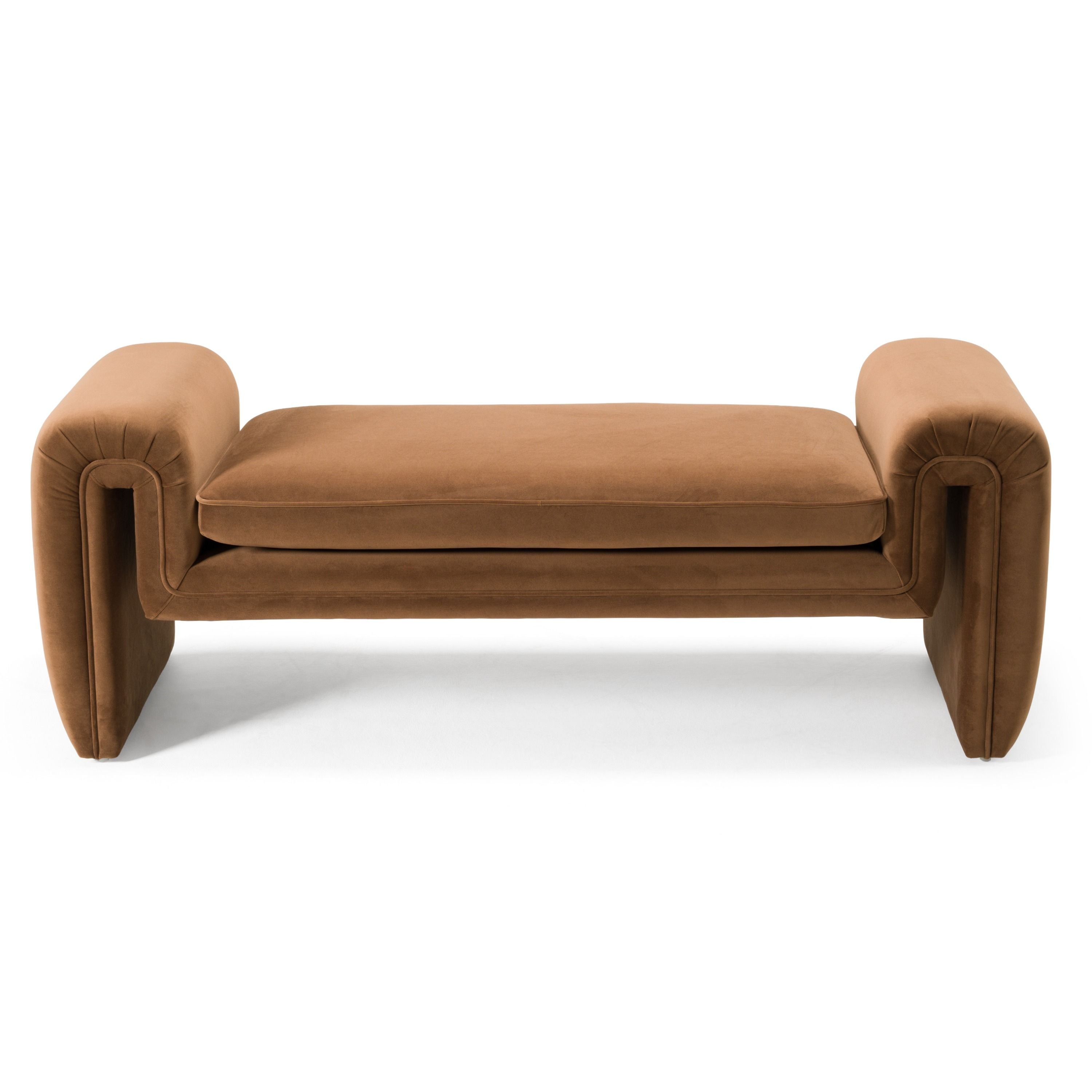 Modern Brown Velvet Upholstered Bench