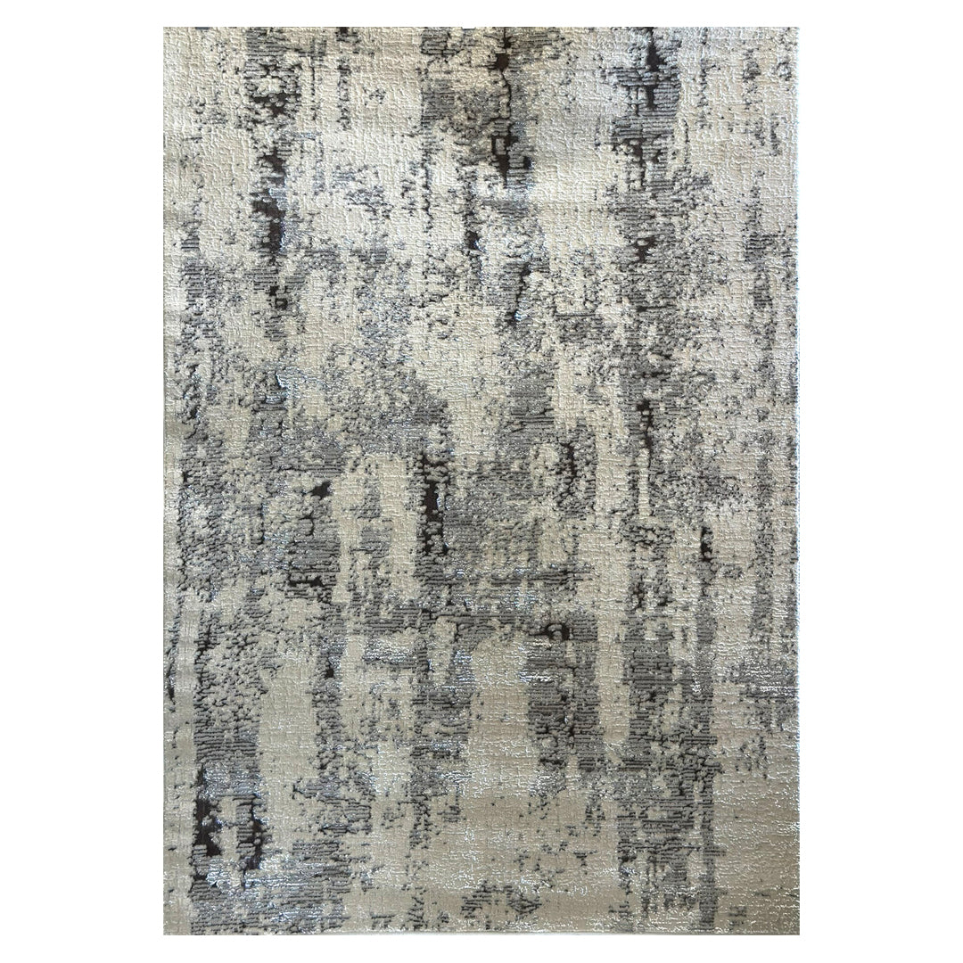 Modern Abstract Gray Area Rug - Polyester Viscose Blend Flat Weave Rug