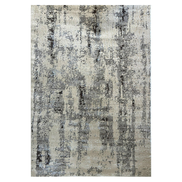 Modern Abstract Gray Area Rug - Polyester Viscose Blend Flat Weave Rug