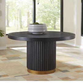 Black oak metal round dining table