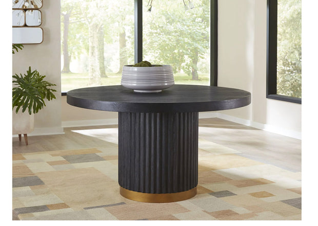 Black oak metal round dining table