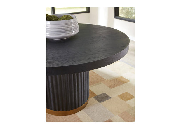 Black oak metal round dining table
