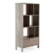 Modern Brown Oak & Faux Concrete Bookcase