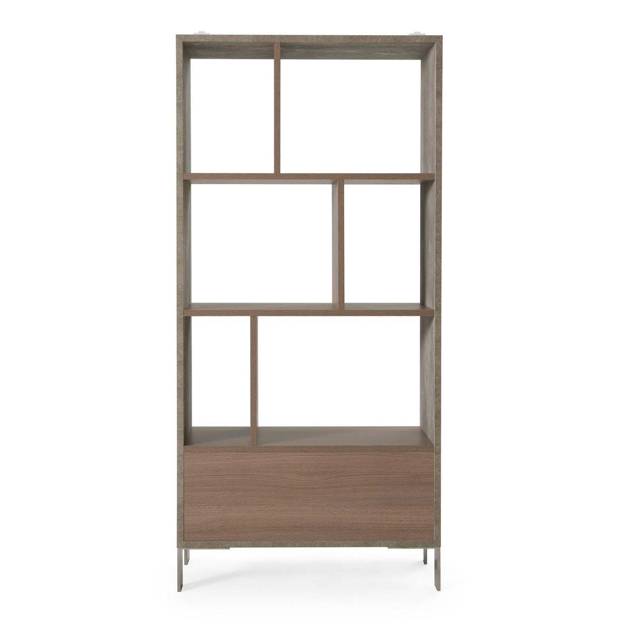 Modern Brown Oak & Faux Concrete Bookcase
