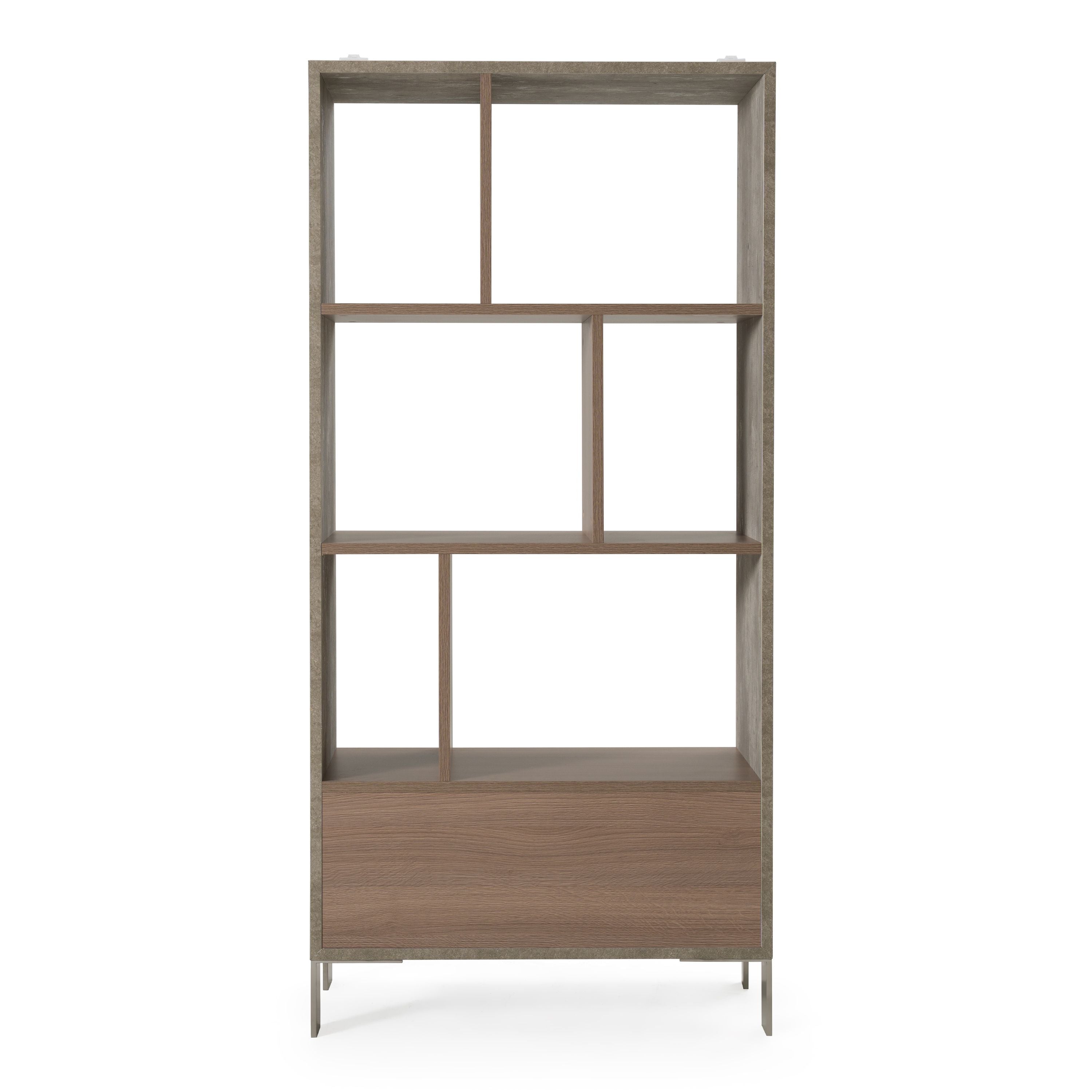 Modern Brown Oak & Faux Concrete Bookcase