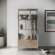 Modern Brown Oak & Faux Concrete Bookcase