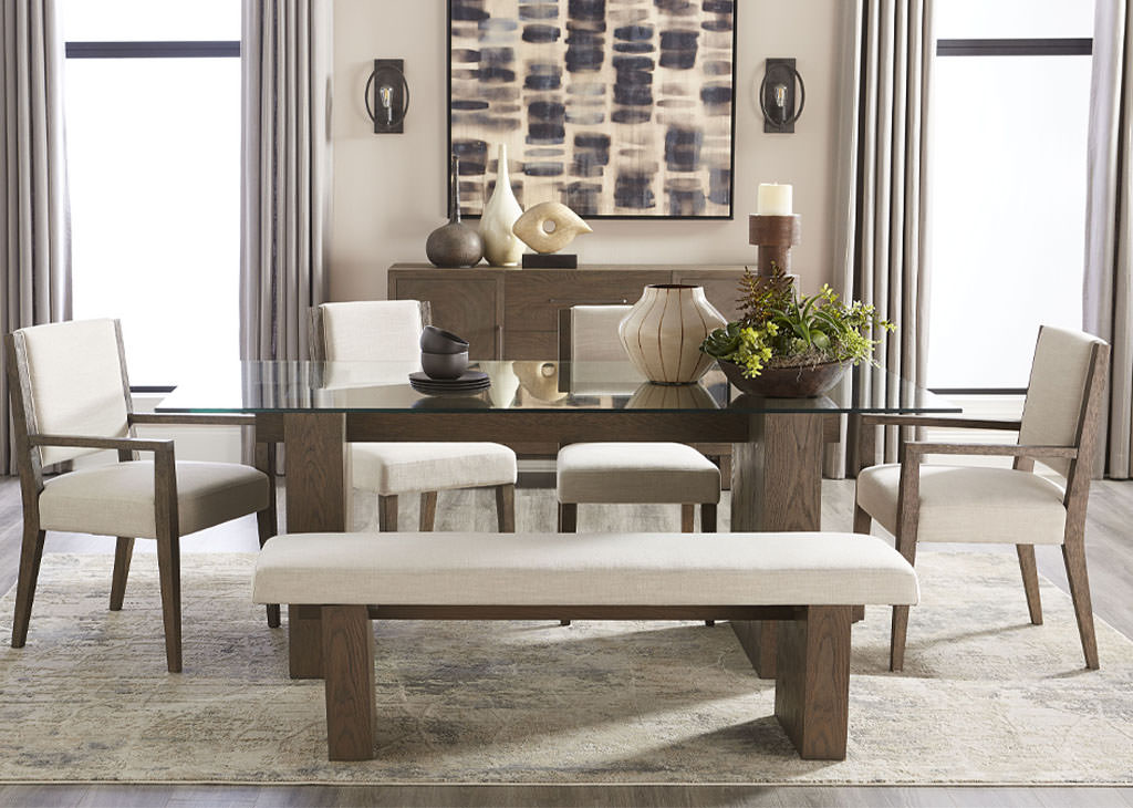 Brunette Oak & Beige Linen Fabric Dining Set