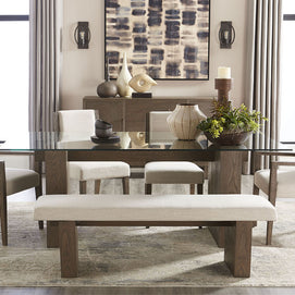 Brunette Oak & Beige Linen Fabric Dining Set