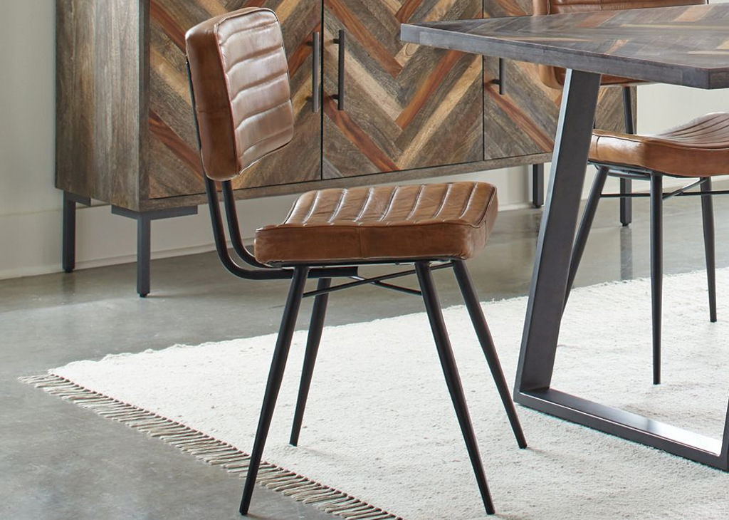 Solid Sheesham Wood & Goat Leather Chairs 6 PC Dining Set