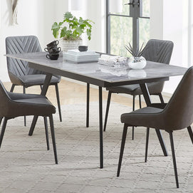 Extendable Stone-Top and Leather Dining Set