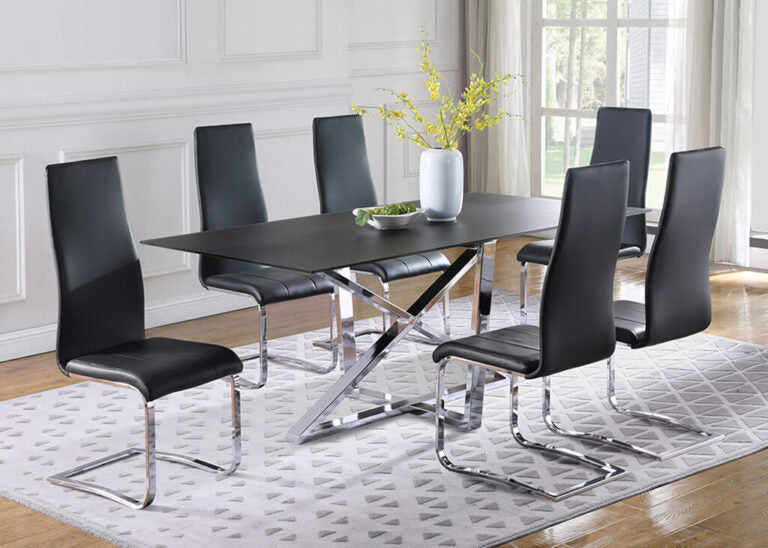 Chrome & Black Leatherette High-Back Dining Chair (Set of 4)