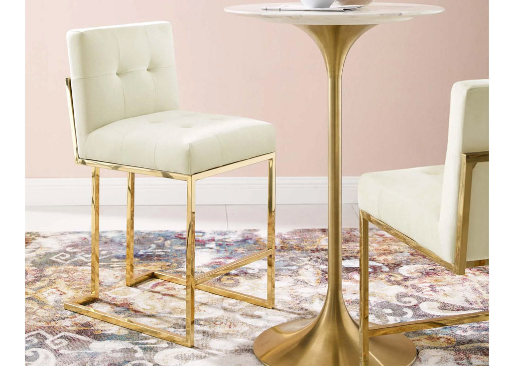 Contemporary Velvet & Gold Counter Stool