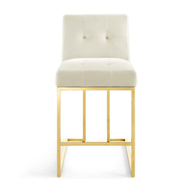 Contemporary Velvet & Gold Counter Stool