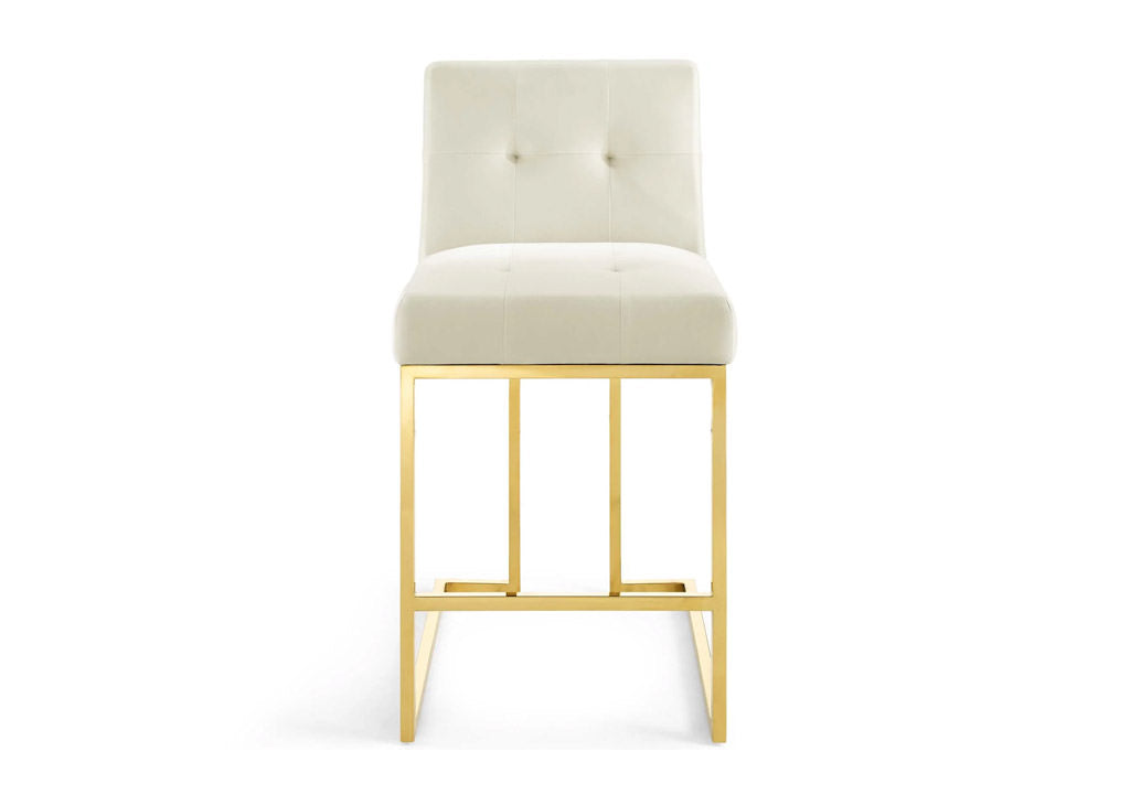 Contemporary Velvet & Gold Counter Stool