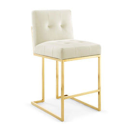 Contemporary Velvet & Gold Counter Stool