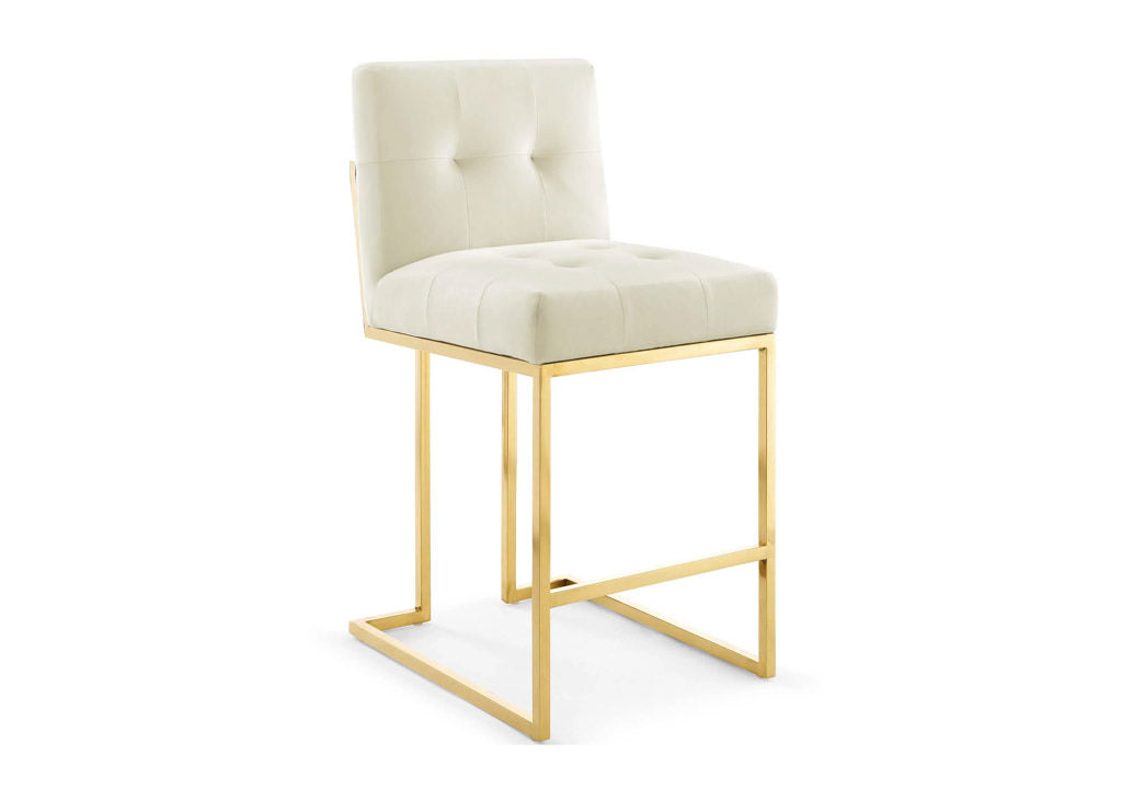 Contemporary Velvet & Gold Counter Stool