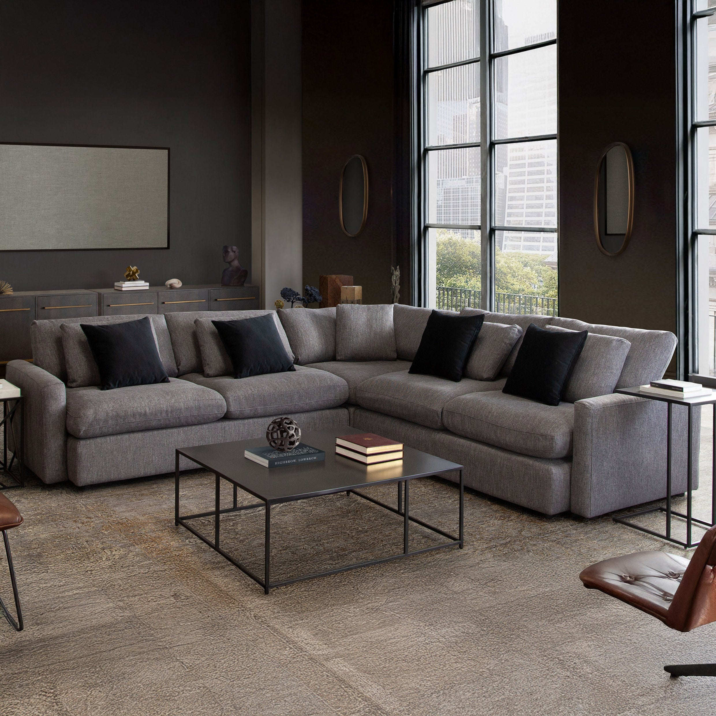 Corner sectional in modern Long Beach apartment living room