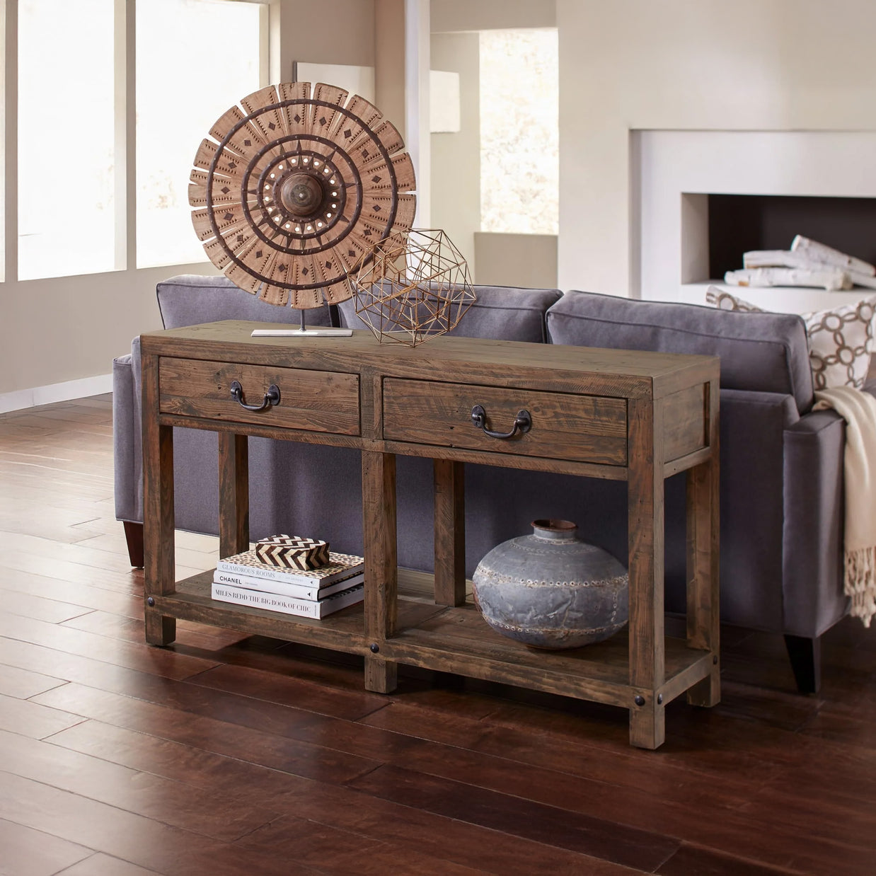 Farmhouse Sofa Table With Drawers