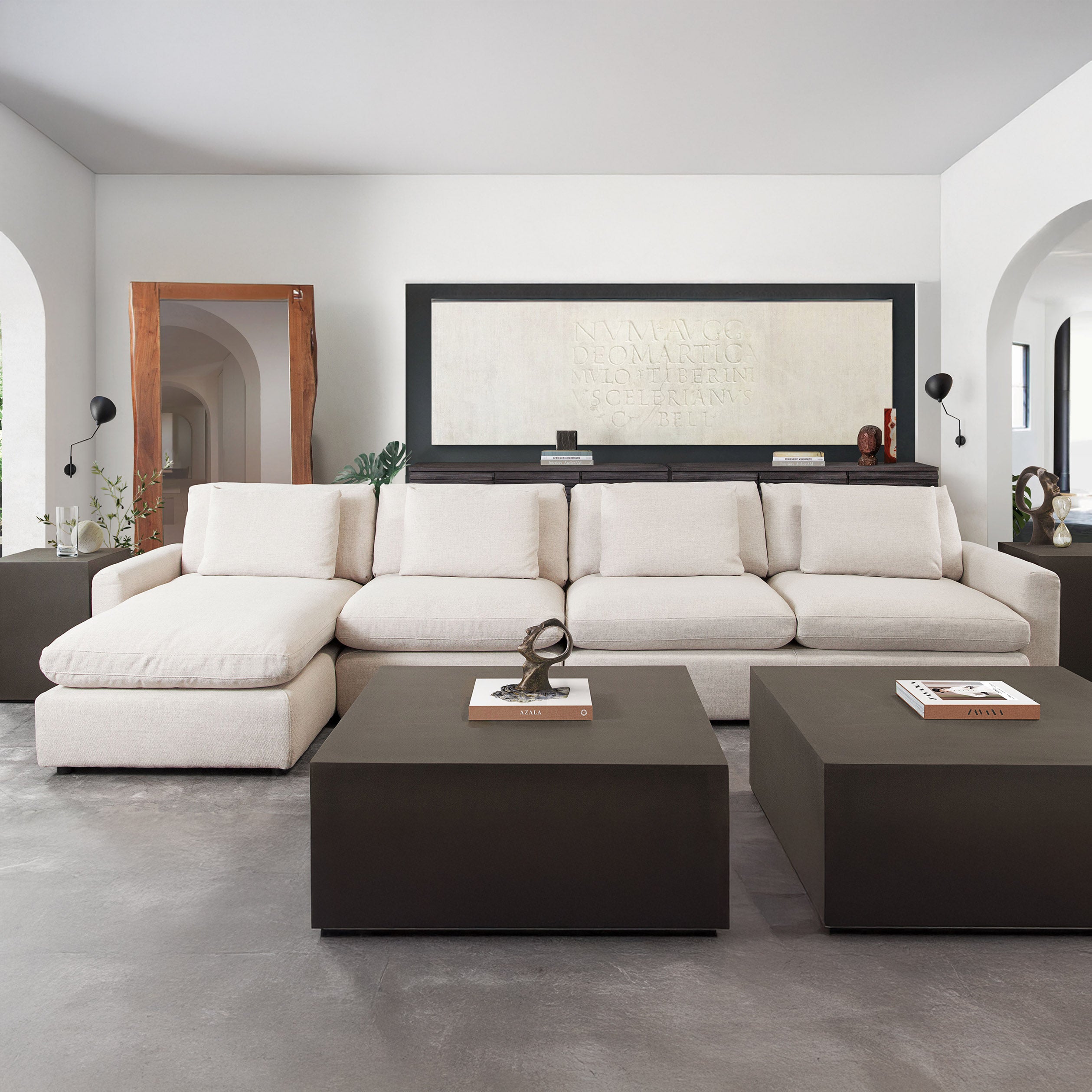 Cream 3-piece reversible sectional with chaise in modern living room