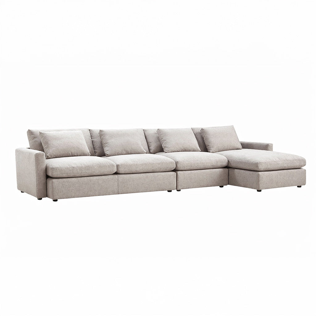 Cream modular sectional with L-shape chaise angled view