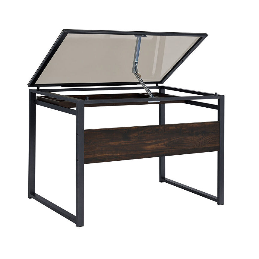 Industrial Glass-Top Drafting Desk