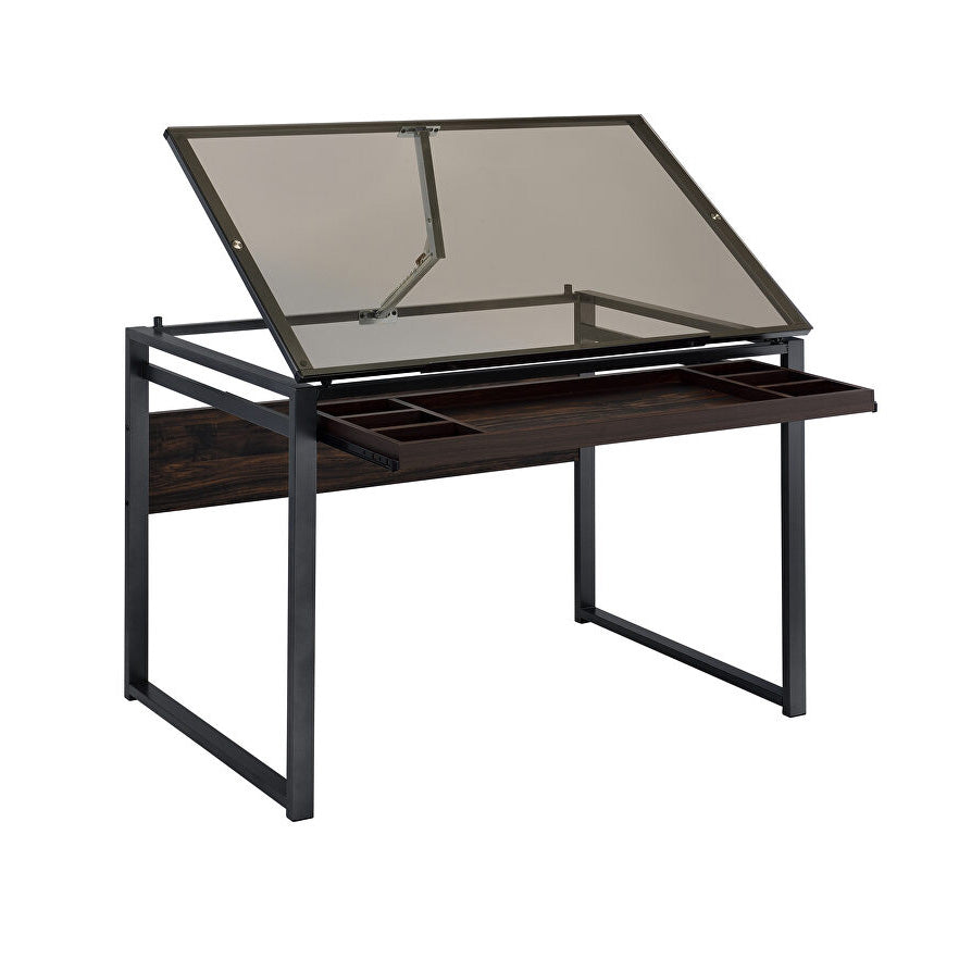 Industrial Glass-Top Drafting Desk