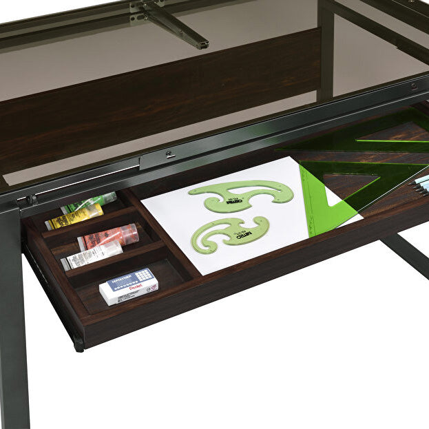Industrial Glass-Top Drafting Desk