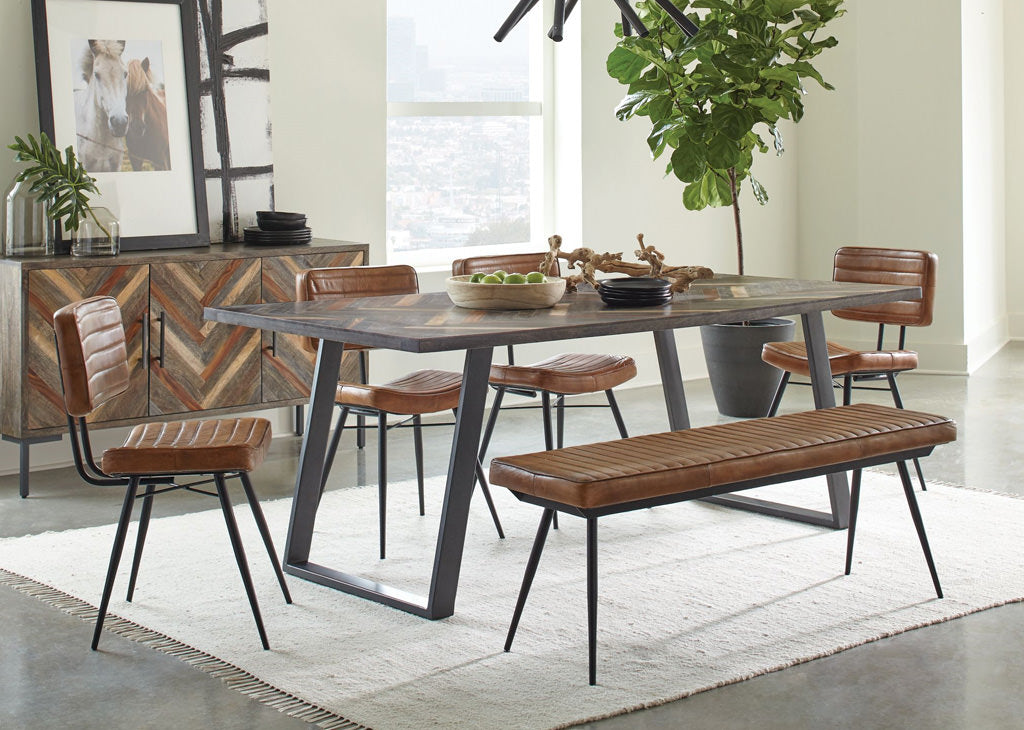 Solid Sheesham Wood & Goat Leather Chairs 6 PC Dining Set