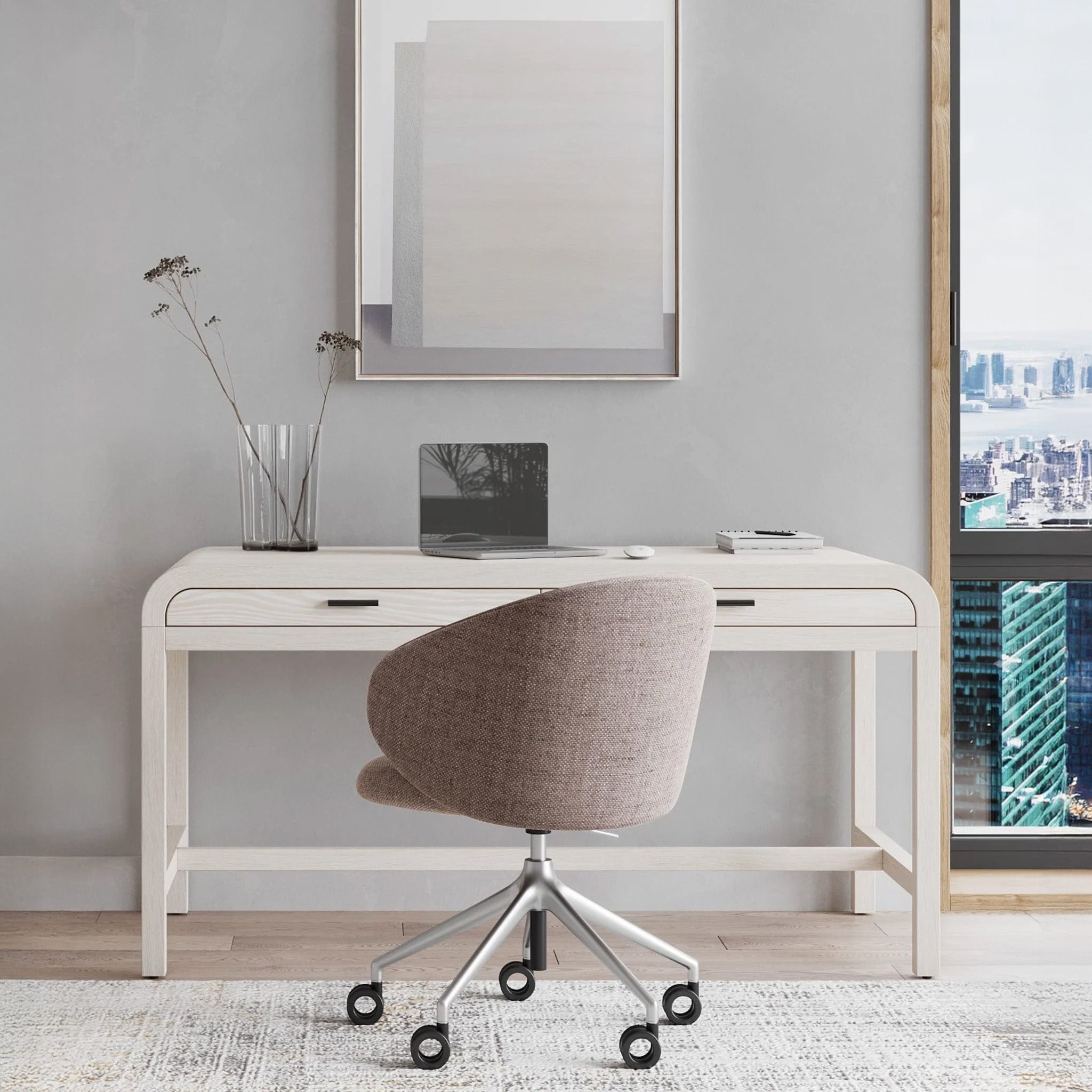 White Finish Two Drawer Writing Desk