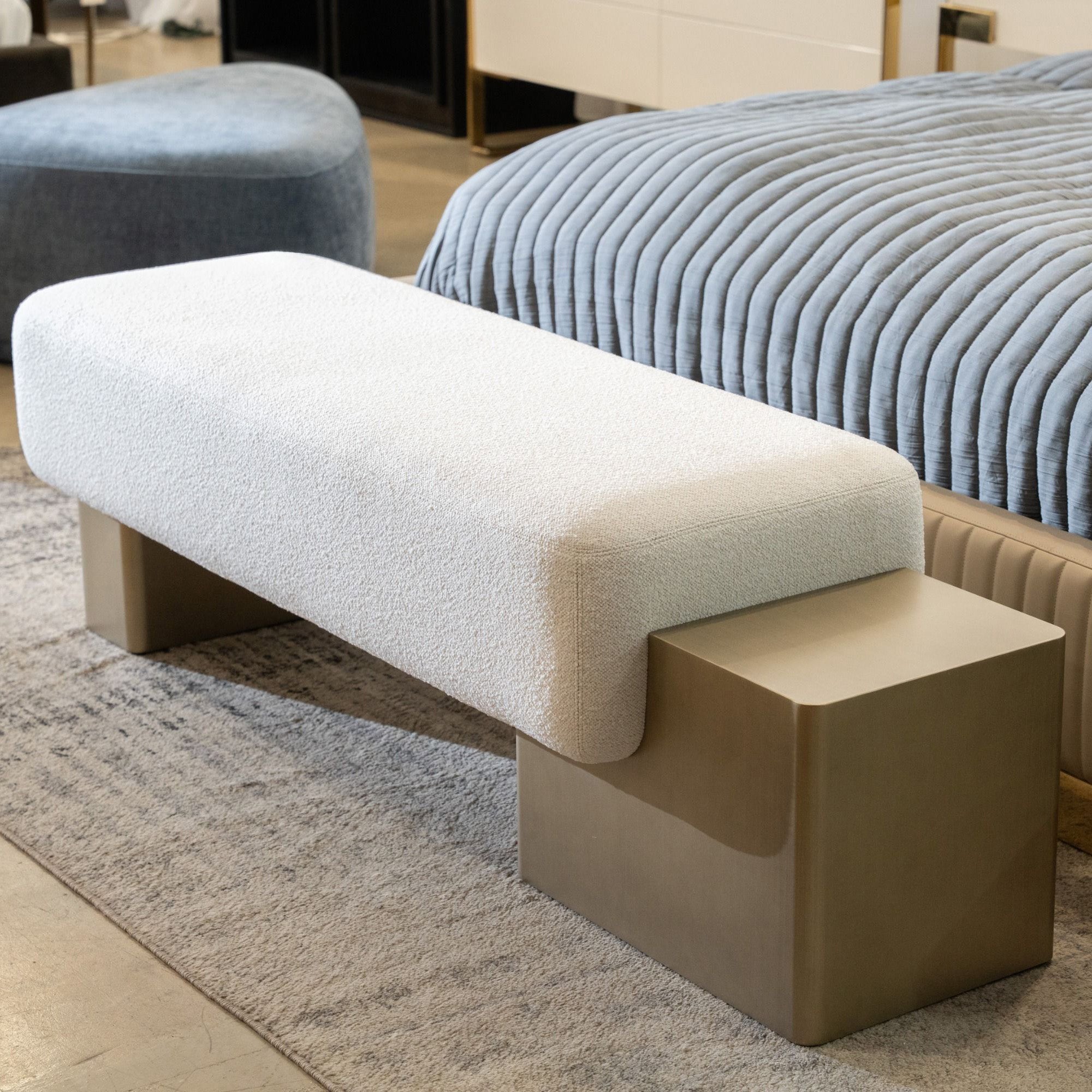 Contemporary Off-White Fabric Bench