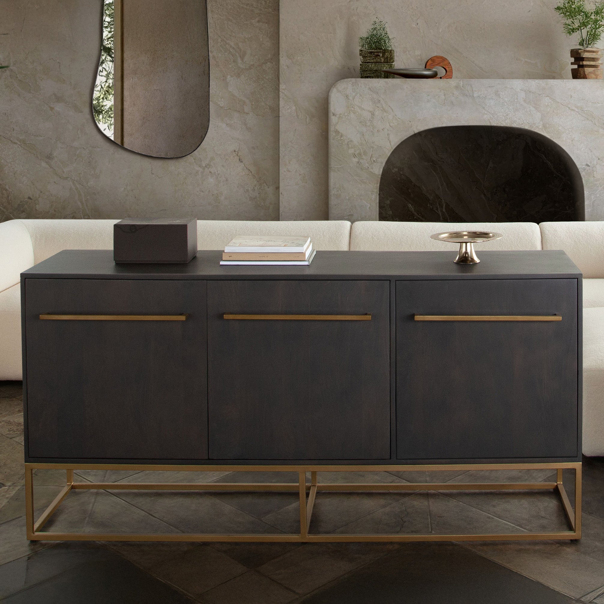 Modern Gray Sideboard with Gold Legs