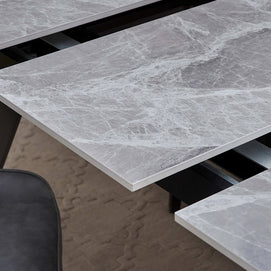 Extendable Stone-Top and Leather Dining Set