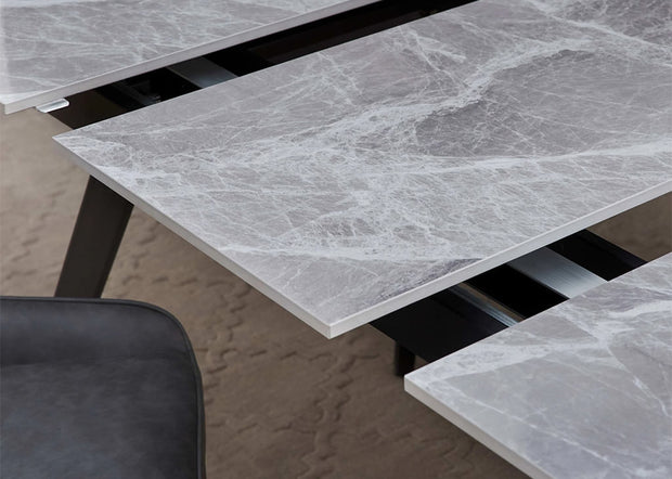 Extendable Stone-Top and Leather Dining Set