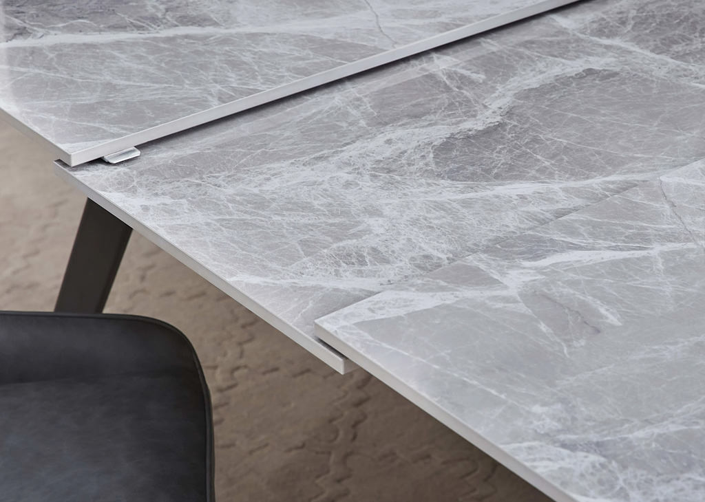 Extendable Stone-Top and Leather Dining Set