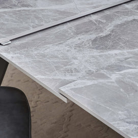 Extendable Stone-Top and Leather Dining Set